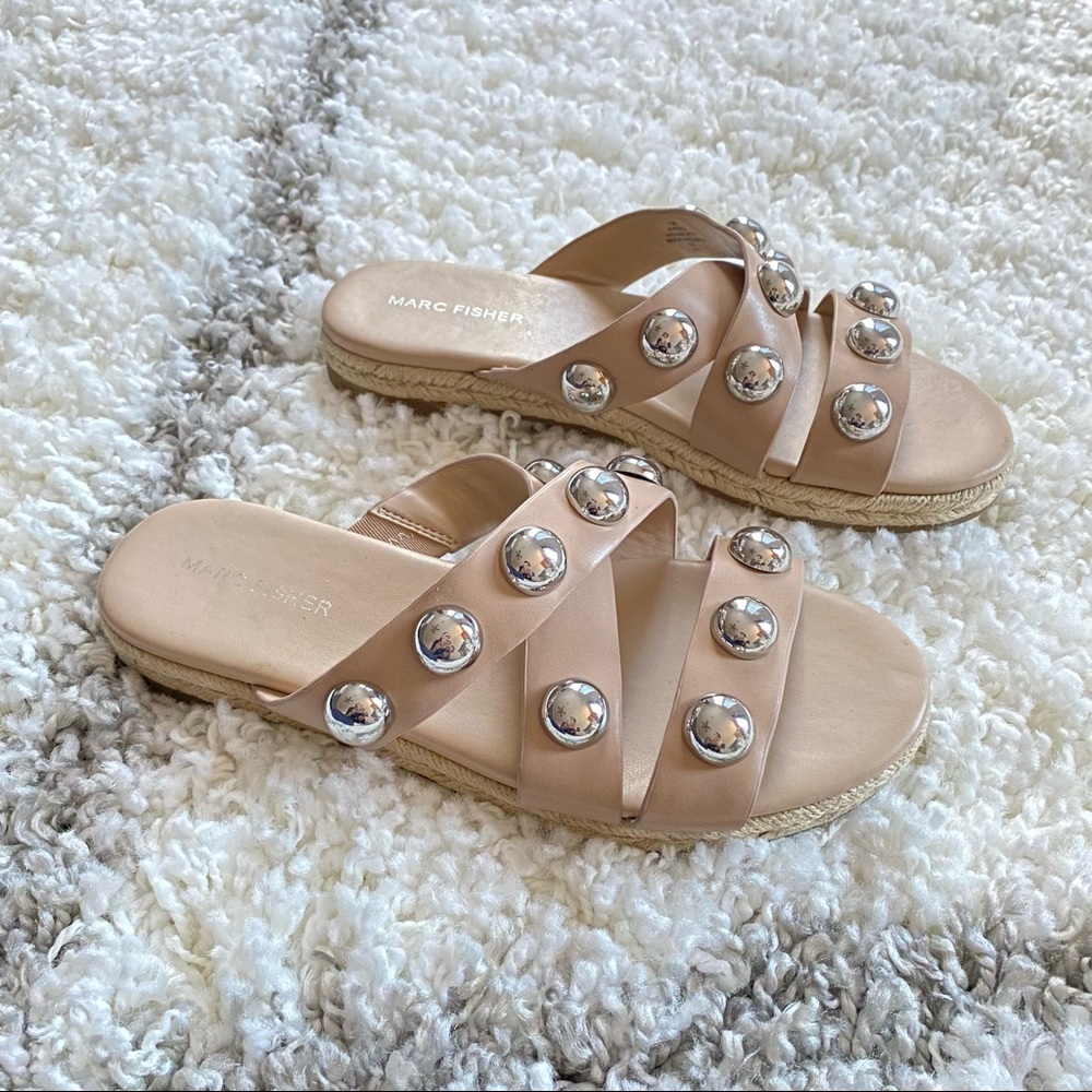 48. Marc Fisher Prisca Ornamental Espadrille Slide Sandal Light Natural Size 10